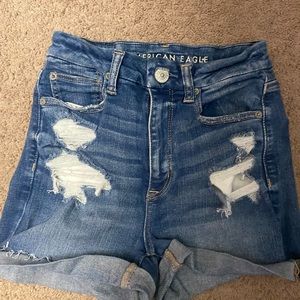 American Eagle High Rise ripped jean shorts